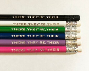 There Their They're Pencils, English Teacher Gifts, Hand Stamped Pencils, Custom Teacher Gifts, Editor Gifts for Writers, Grammar Pencils