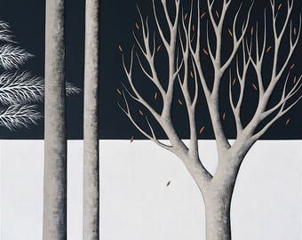 Midnight Walk 3 - Archival 8x8 Art Print - Contemporary Landscape Painting - Night Forest, Trees - by Natasha Newton