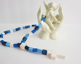 Catholic Rosary Made of Lego Bricks - Blue Camouflage Rosary - Blue and White Rosary for Kids