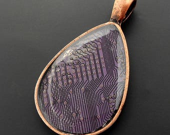 Geeky Lavender Circuit Board Tear Drop Pendant