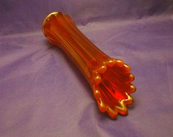 Vintage Fostoria Heirloom Red Ribbed Finish Tall Swung Vase, Discontinued 1959-1970