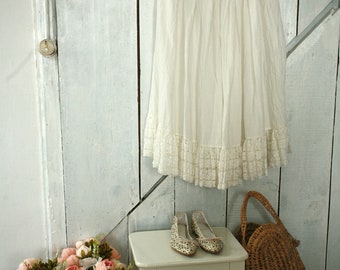 Linen midi skirt, shabby chic white linen voluminous skirt