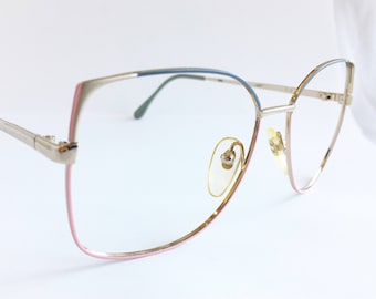 Vintage 1980's Oversized Grey and Pink Valdottica Metal Eyeglasses