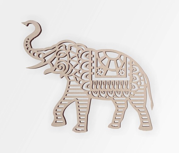 Wooden Shape Tribal Elephant with Tusks Wooden Cut Out Wall