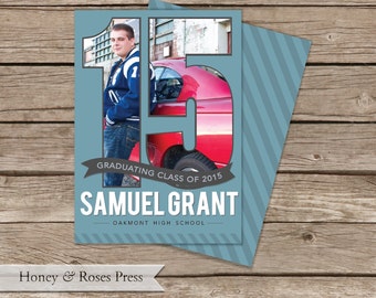 Modern Graduation Announcement . Boys Graduation Announcement . 2015 Graduation . Digital Invitation