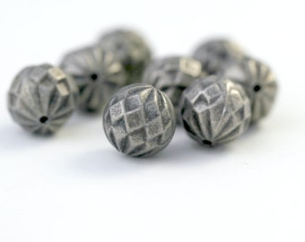 Vintage Faceted Round Antique Silvery Bronze Lucite Beads 14mm (8)