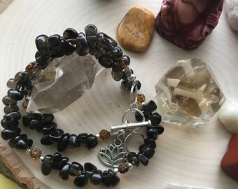 Smokey Quartz Double Wrap Bracelet with Toggle Closure