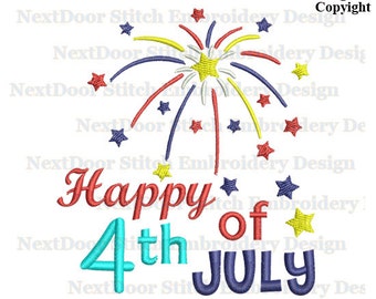 Happy 4th of July Word Art Patriotic Fireworks Machine