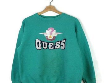 Damaged Guess Green Logo Sweatshirt from 80's
