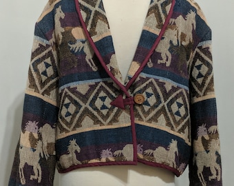 1980s Vintage Southwestern Equestrian Tapestry Jacket