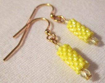 Daisy Yellow Delica Beaded Earrings