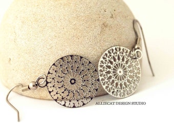 Boho Earrings | Gypsy Earrings | Bohemian Earrings | Bohemian Stainless Steel Small Filigree Medallion Earrings | NEW