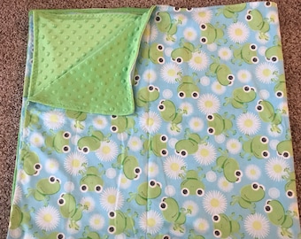 Frogs and flowers minky blanket