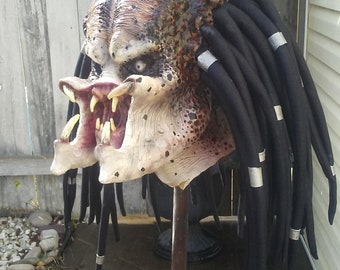 Predator full over the head mask with hand made dreadlocks and rings