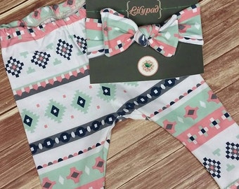 Aztec Patterned Leggings & Knot Headband