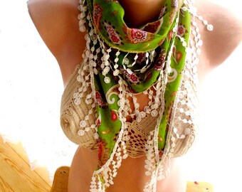 Cotton Scarf,fringed cotton scarf, Boho scarf, Headband, Turkish oya scarves, gift for her