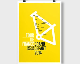 Tour De France, Grand Depart, Stages 1-2 Yorkshire. A2 poster. Theme; Yorkshire in Bike Frame.