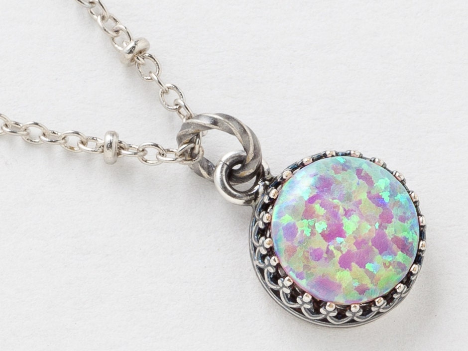 Silver Opal Necklace Pendant Pink In Zoom