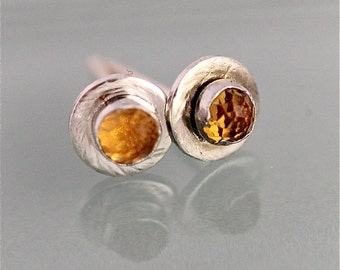 Citrine Earrings Sterling Silver Studs November Birthstone Gemstone Jewelry Eco Friendly Recycled Silver