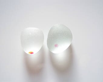 Collectors Seaglass - Pair of Pink Dot Multies - Jan 03 - from Seaham beach, UK