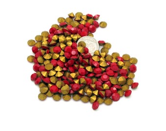 28ss Swarovski Rhinestones, 6 mm , Cherry Red, Gold Pointed Backs, (12)