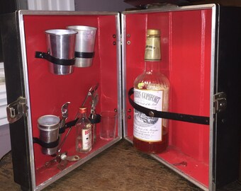 Midcentury Traveling Bar Vintage Miniature Bar Kit Suitcase w key Circa 1960s-70s