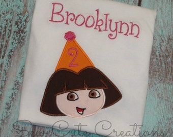 Dora Birthday Shirt, Dora Party shirt, Dora Party Hat Shirt, Dora birthday outfit, Dora outfit, Dora theme party, sew cute creations
