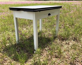 Antique Enamel Top Table, Extendable Enamel Table, Wood Furniture, Porcelain Table Top, Farmhouse Decor,