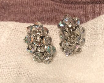 Vintage Midcentury Aurora Borealis Crystal Earrings