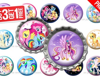My Little Pony Bottle Cap Images - 1 inch size - Suitable for Hair Bows, Magnets, Scrapbooking, Stickers etc - High Resolution Images