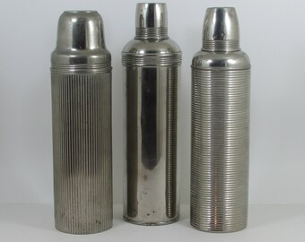 Antique Vintage USA Thermos Bottles, Landers Frary Clark Universal, Icy Hot 80N, American Thermos Bottle 15Q, Early 1900s Chrome Thermos