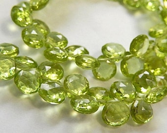 PERIDOT Gemstone Bead. Semi Precious Gemstone Briolette. Faceted Peridot Heart Briolette 6mm. Pairs or NonMatching 1 - 9 Briolettes (53per1)