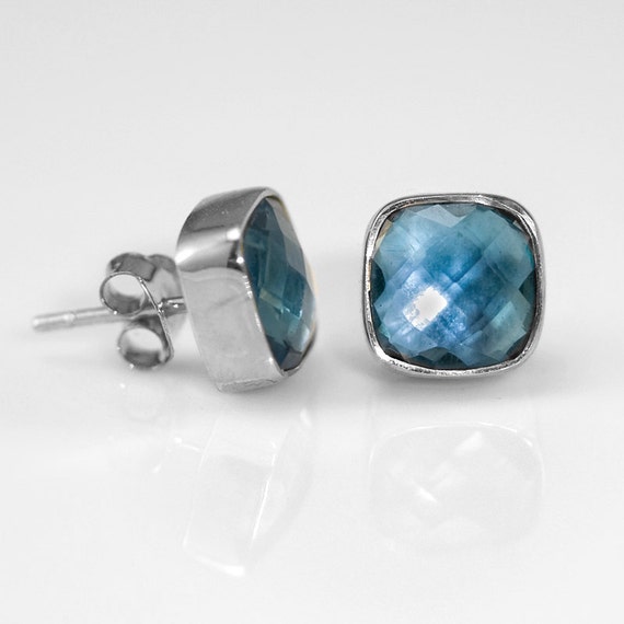 London Blue Topaz Stud Earrings December Birthstone Studs