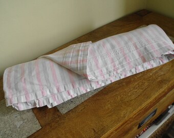 Vintage Pink & Grey Pastel Stripe Cotton Sheets, Flat Single Sheets 64" x 97"