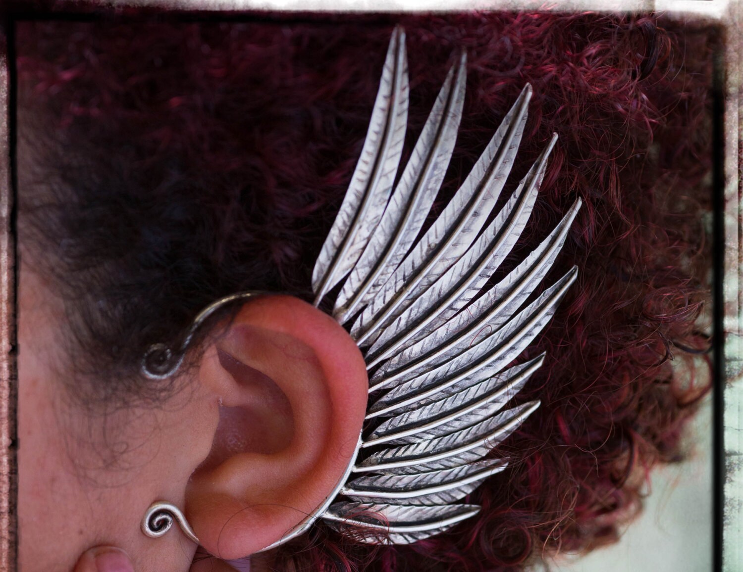 LEFT Tribal Feather Wing Ear Cuff Exotic Hill Tribe Earcuff