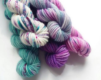 DK Hand dyed yarn mini skeins merino hand dyed wool multi ply minis merino wool knitting yarn UK 20g x 5 Forget me not
