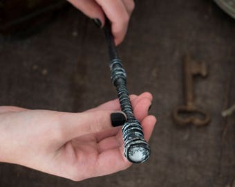 Moon Wand, Magic Wand with a Moon Glass Dome, Silver Wand, Geek Accessories, Witch Wand, Wizard Wand, Costume