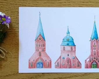 Postcard-Lüneburg Churches