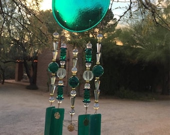Spring Sale Windchime Teal Window Decor Garden Decor Sun Room Decor