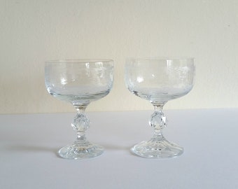 Vintage Etched Crystal Champagne Coupes, Set of 2 Coupe Glasses, Etched Glass Champagne Glasses, Pair of Coupes, Vintage Crystal Coupes