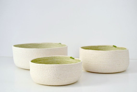 Coil rope basket, Nesting bowls, Bowls and baskets, Modern home decor, Decorative bowl Cotton rope bowl Craft storage Fruit bowl Cotton rope