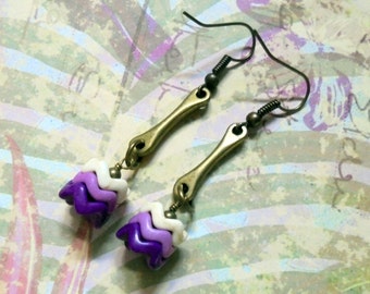 Purple, Lavender and Ivory Chevron Earrings (2732)
