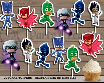 PJ Masks Cupcake Toppers, Die Cuts, Birthday Party Cupcake Toppers