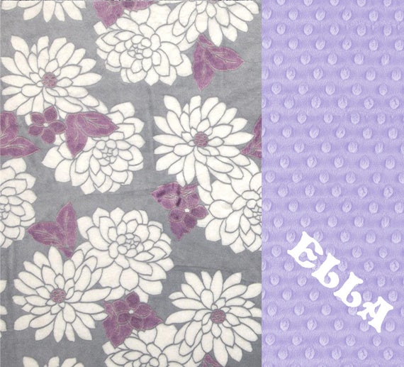 Minky Baby Blanket, Personalized Baby Blanket, Flowers Lavender Gray Nursery Decor Girl, Baby Shower Gift, Receiving Blanket, Baby Gift
