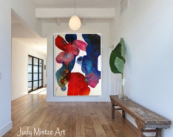 Original Art, Original Painting, Abstract Art, Abstract Bold Reds and Blues 48X36, Modern Art, Wall Art, Contemporary Art, Large Art