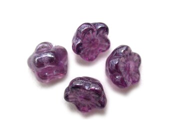 Violet transparent w/ cool luster 9mm button flower bead. Set of 25 or 50.