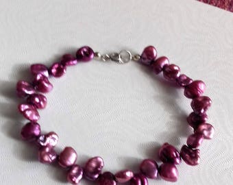 Fuchsia Pink Keshi Pearl Bracelet with 925 Sterling Silver clasp