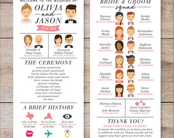 Infographic Wedding Program, Wedding Program Portrait, Fun Wedding Program, Printable Wedding Program, Unique Program, Modern Program