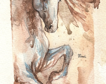andalusian horse, equine art, horse portrait, original watercolour painting