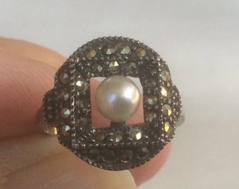Marcasite & Pearl Sterling Ring